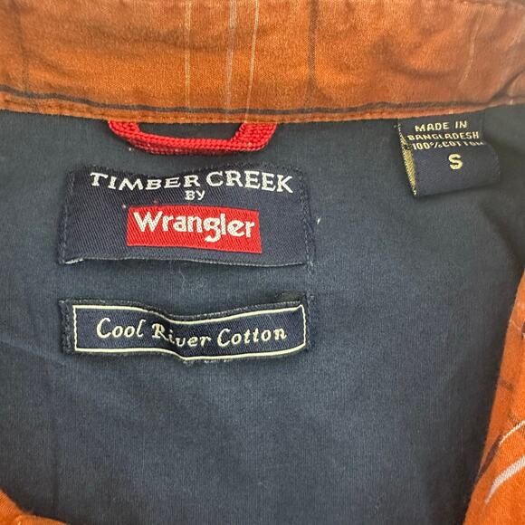 Wrangler Timber Creek Button Up Shirt Orange Plaid Mens Small Campcore Cabincore - Picture 3 of 5